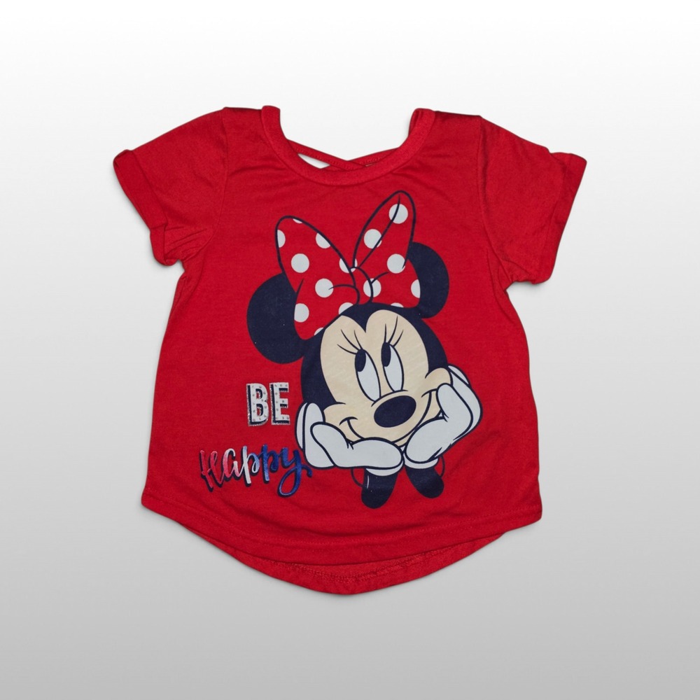 Toddler Disney Minnie Mouse T-Shirt Be Happy Lattice Back Red Size 5 Graphic Tee